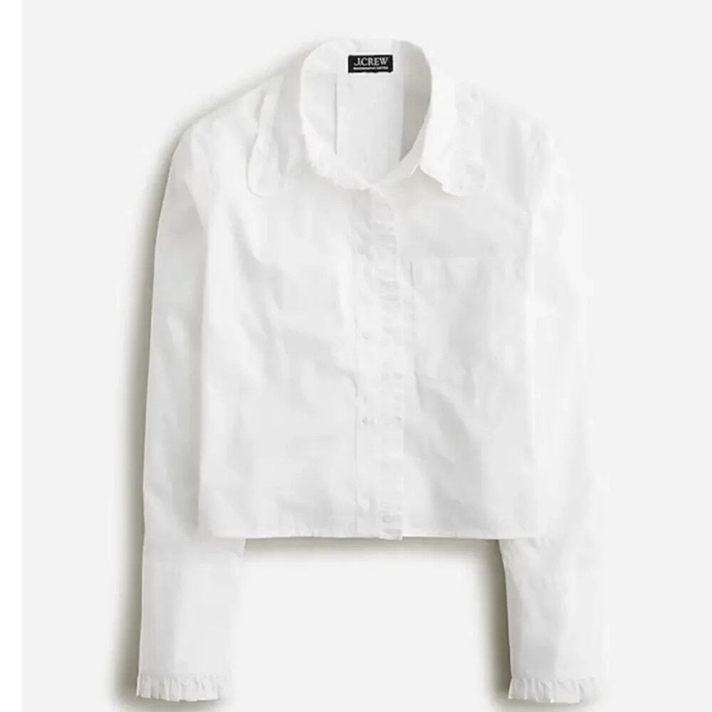 J. Crew Regenerative Cotton Poplin Ruffle-Trim Boxy Button-Up Shirt White S NWT
